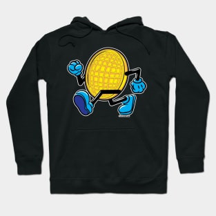 Waffle Mascot strutting by Hoodie